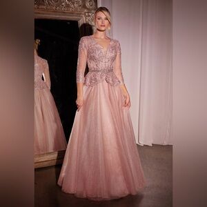 Cinderella Divine Dusty Rose Bishop Sleeve Gown for Weddings CDS789
